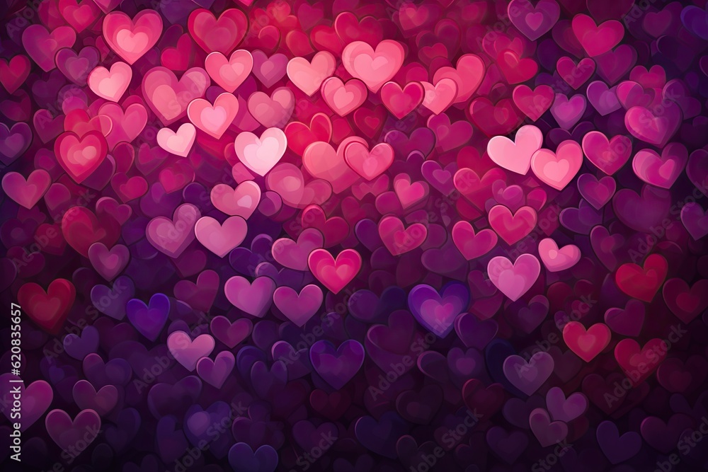 valentines wallpaper with many pink hearts. Colorful Heart wallpapers. - obrazy, fototapety, plakaty 