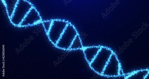 Abstract animated  DNA molecule from particles. Concept animation of digital DNA, human genome.Genetic engineering, medical research,biology. Seamless loop backgraund animation of rotating DNA