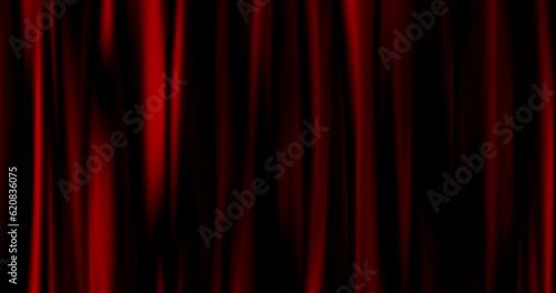 Abstract animated background, fabric curtain in the theater from vertical red fabric. Artistic color gradient strips. Seamless Loop. Screensaver 4k