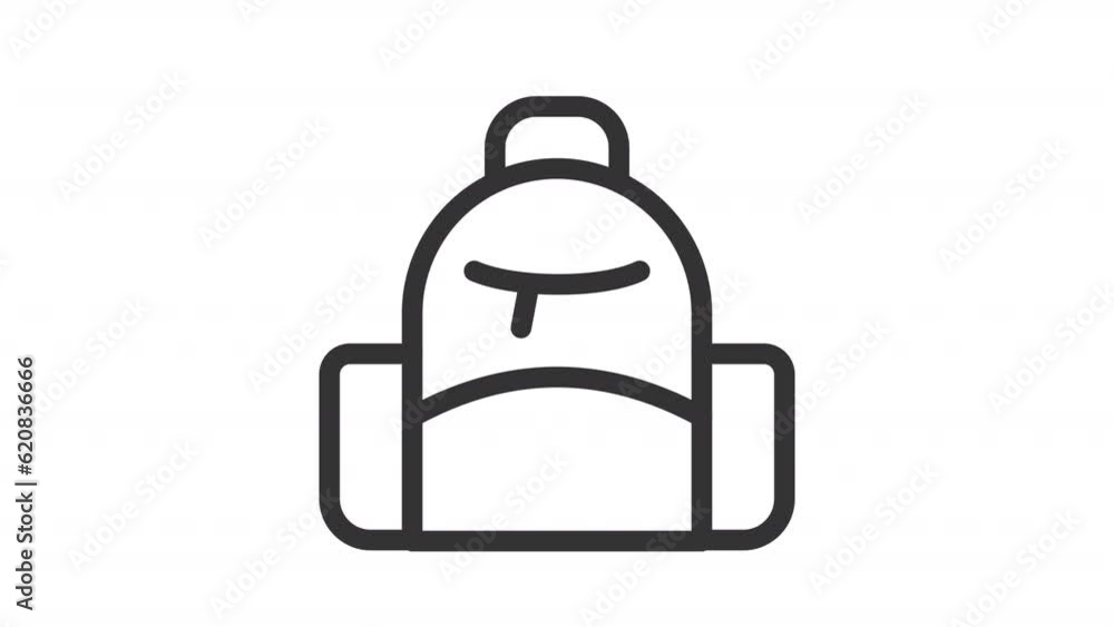 Backpack animated icon. E learning line animation. Bounce up and down. Open zipper. School bag. Study material. Black illustration on white background. HD video with alpha channel. Motion graphic Backpack animated icon. E learning line animation. Bounce up and down. Open zipper. School bag. Study material. Black illustration on white background. HD video with alpha channel. Motion graphic
