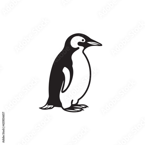 Penguin vector icon logo cartoon character fish salmon illustration doodle. Black and white 