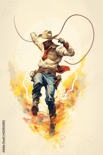 Cowboy lasso colorful vintage illustration.