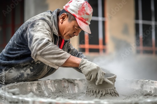 construction worker plastering cement with a trowel