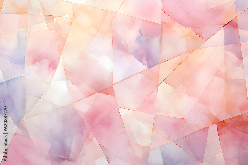 Naklejka premium Beautiful watercolor background image with intersecting planes, dark pink and light purple asymmetric designs and translucent overlapping, textured canvas, background.