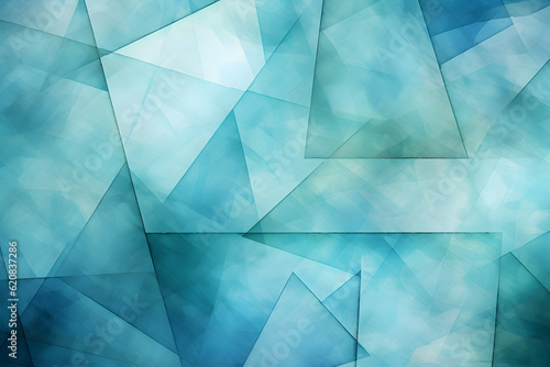 Beautiful watercolor background image with intersecting planes, dark aqua and light blue asymmetric designs and translucent overlapping, textured canvas, background.