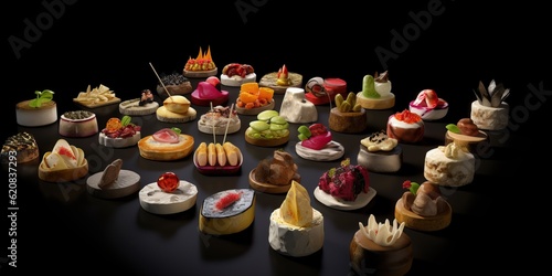 Set of canapes on a wooden plate. Restaurant design and quality