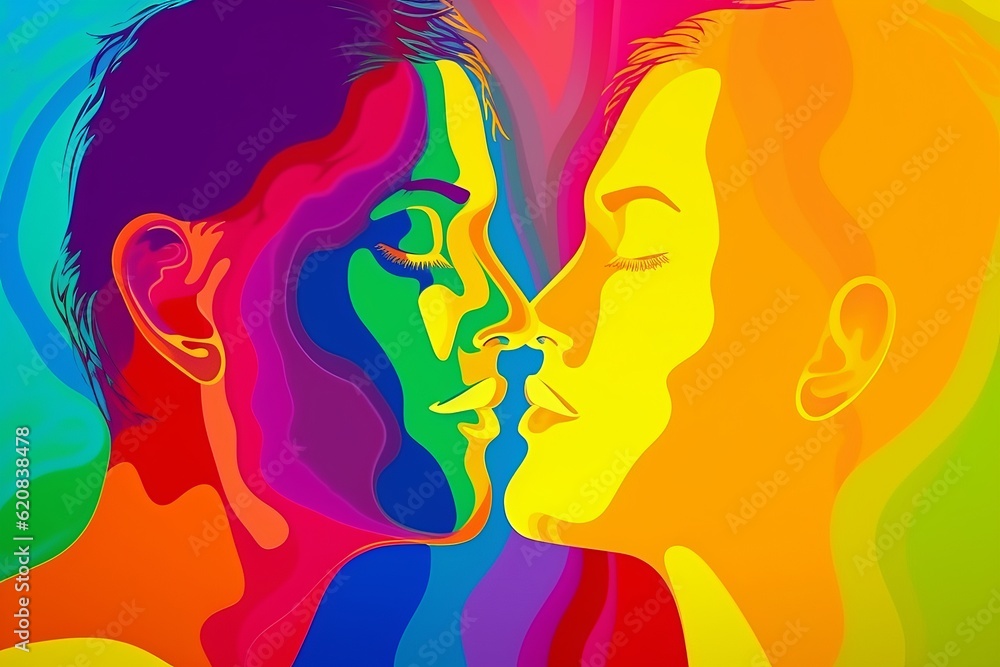 two man kissing, Vibrant Celebration of Love, Colorful Silhouette of Two Men Kissing with Pride Rainbow in the Background two man kissing, Vibrant Celebration of Love, Colorful Silhouette of Two Men Kissing with Pride Rainbow in the Background