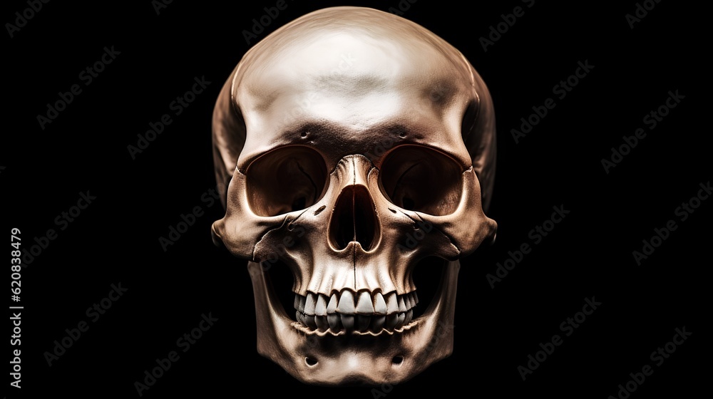 A human skull is starkly presented against a minimalistic background, creating a striking image that evokes both science and aesthetic appeal. Generative AI A human skull is starkly presented against a minimalistic background, creating a striking image that evokes both science and aesthetic appeal. Generative AI