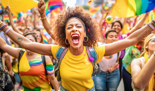 woman celebration at homosexual lgbt pride parade, made with Generative AI