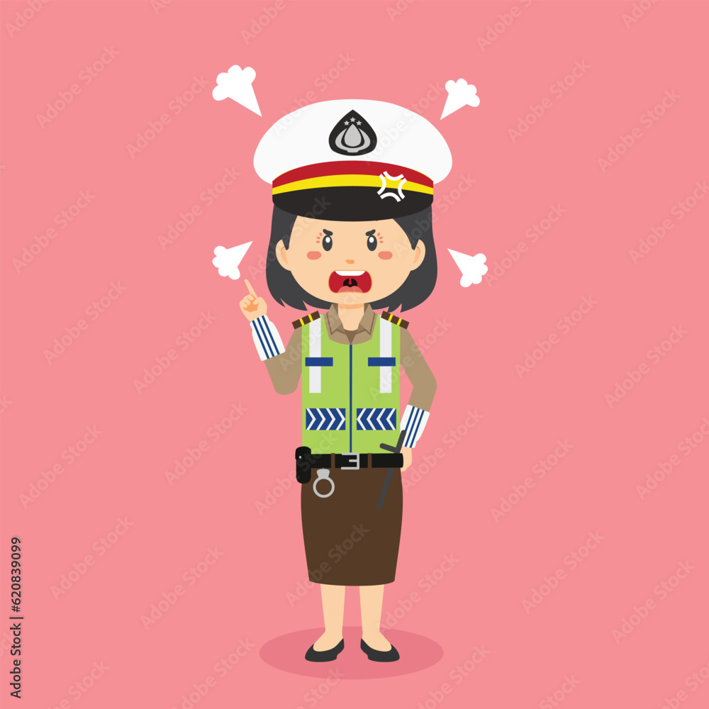 Indonesian Traffic Police Woman Character With Angry Expression