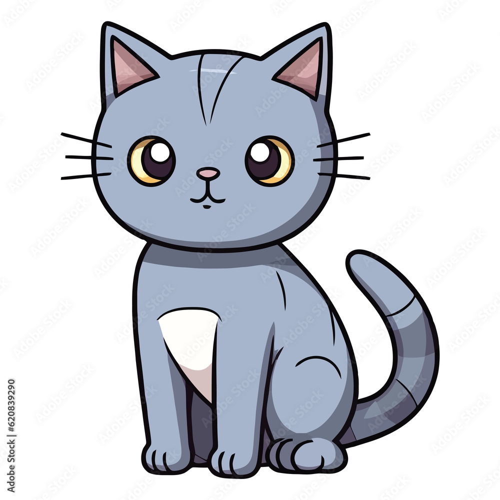 Charming Russian Blue Cat in a Delightful 2D Illustration with Endearing Appea Charming Russian Blue Cat in a Delightful 2D Illustration with Endearing Appea