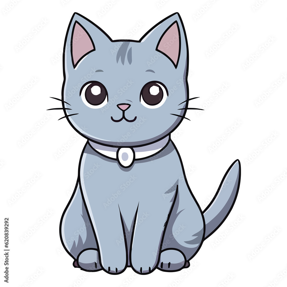 Charming Russian Blue Cat in a Delightful 2D Illustration with Endearing Appea Charming Russian Blue Cat in a Delightful 2D Illustration with Endearing Appea