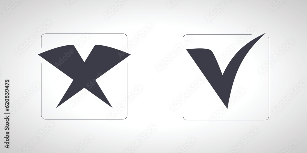 Check mark box with approval and rejection icon. Check mark box with approval and rejection icon.