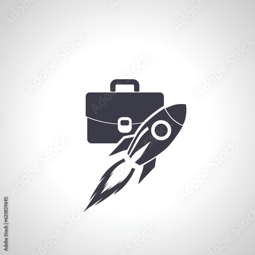 startup icon. briefcase with rocket ship icon