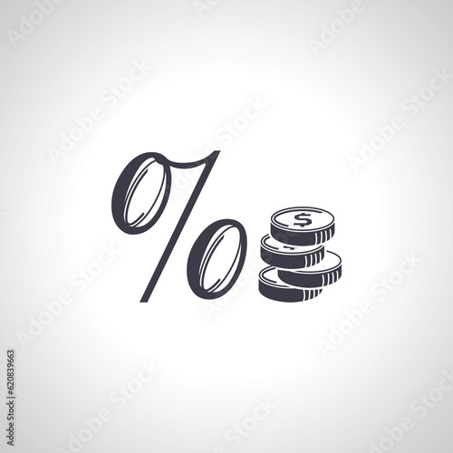 interest rate icon. percentage commission icon. coins with percent icon
