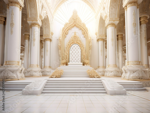 Obraz na plátne Decorated empty throne hall. White throne.