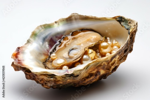 Open oyster shell pearls. Generate Ai