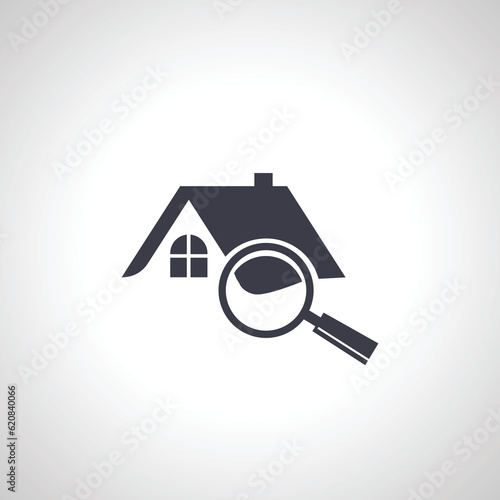 property search logo. house with magnifying glass icon