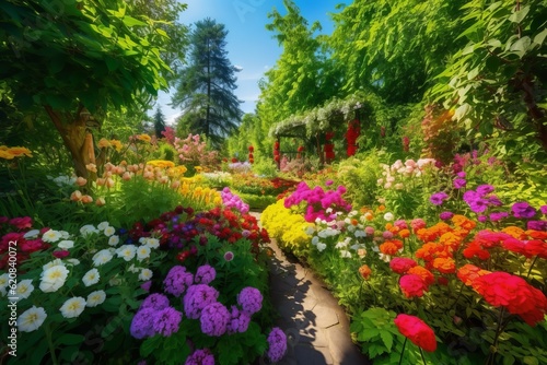 Paradise garden flowers. Generate Ai