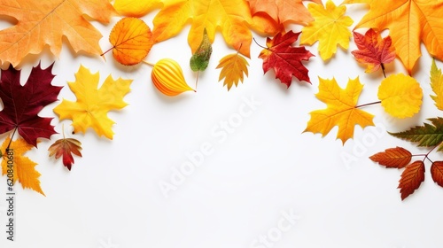 Autumn Leaves with Copy Space on White Background., Happy Autumn Concept. Generative Ai