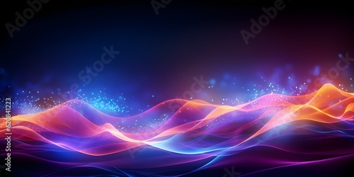 Abstract futuristic background with blurry glowing wave and neon lines. Spiritual energy concept, digital fantastic wallpaper, AI Generative