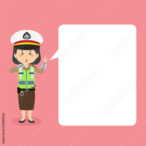 Indonesian Traffic Police Woman Character with Speech Bubbles