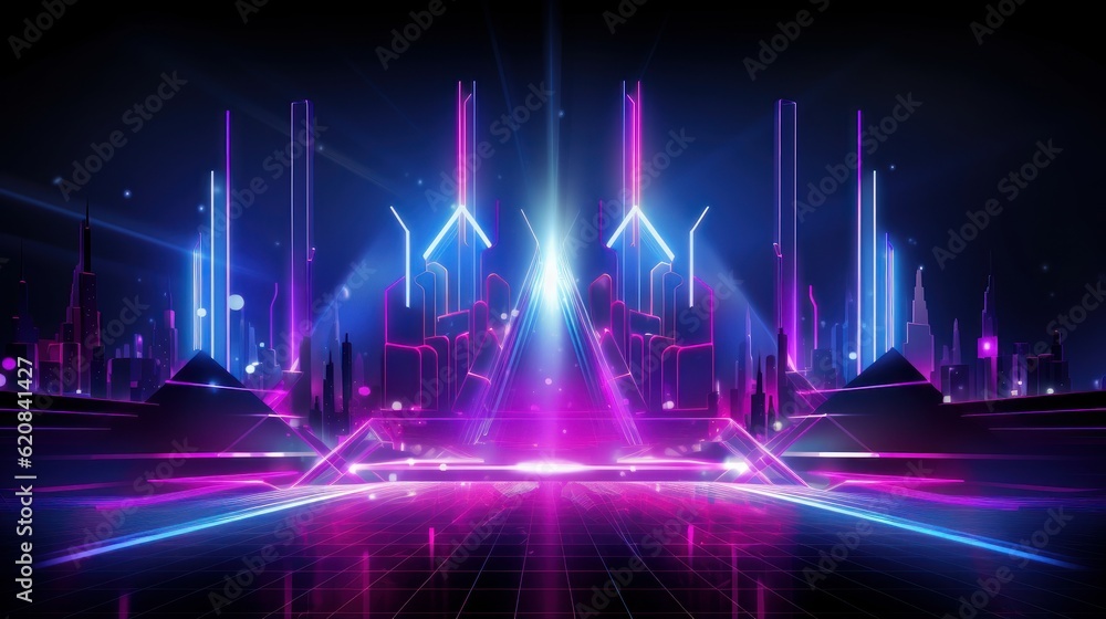 Retro futuristic 1980s Style background, Retro Wave Music Festival. Generative Ai Retro futuristic 1980s Style background, Retro Wave Music Festival. Generative Ai
