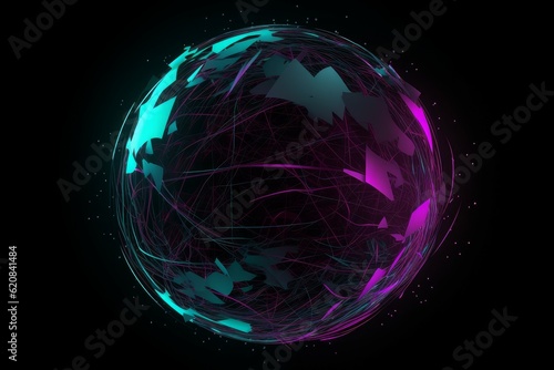 Purple abstract globe figures. Generate Ai