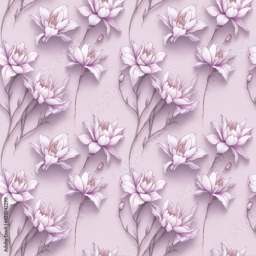 seamless pattern with flowers. Abstract white lilies on a pink background. Generative AI