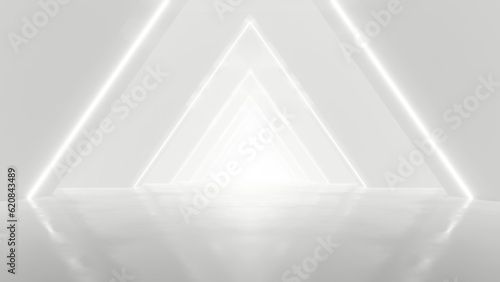 Photographie 3d rendering of white abstract sci-fi tunnel, Futuristic spaceship corridor