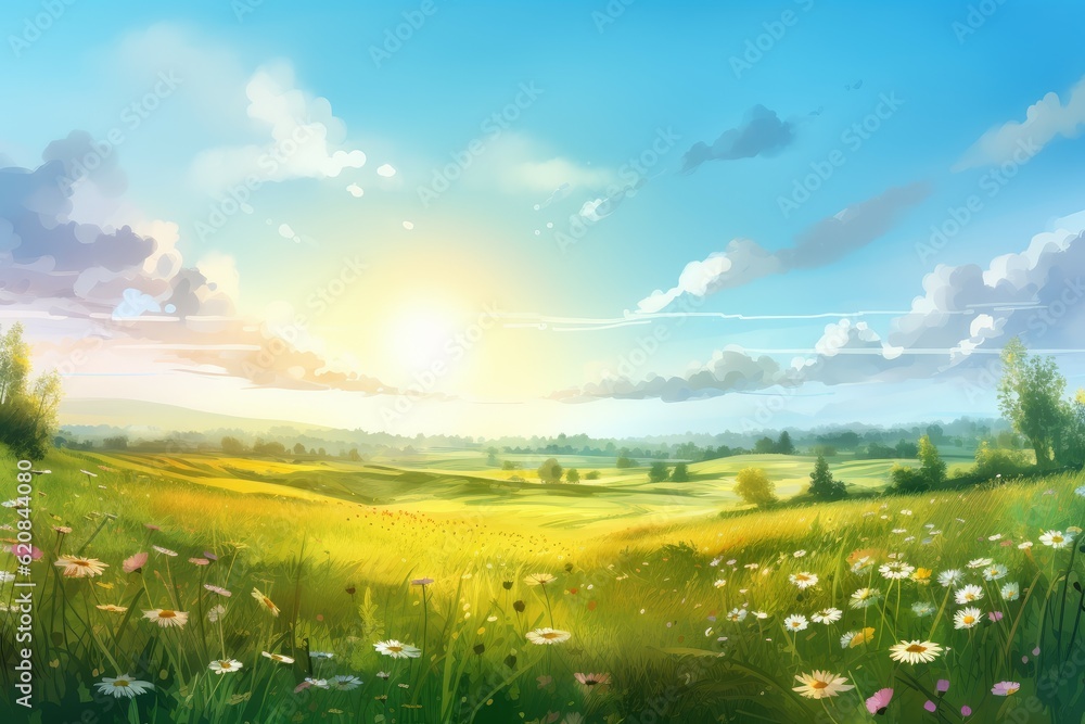 Summer meadow background. Generate Ai