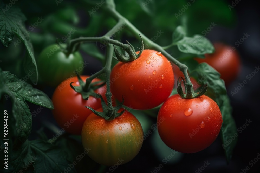 Tomato bunch closeup. Generate Ai