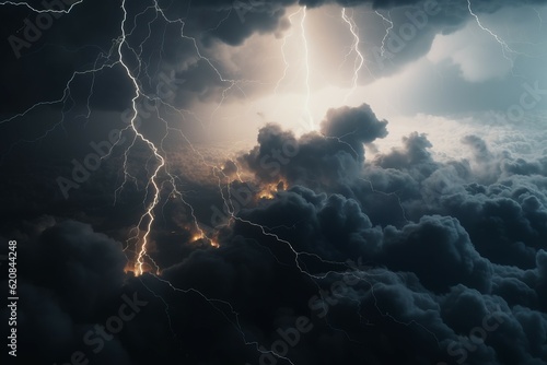 Thunder sky lights clouds. Generate Ai