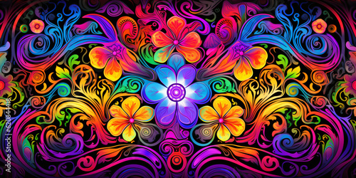colorful psychedelic floral structure, generative ai