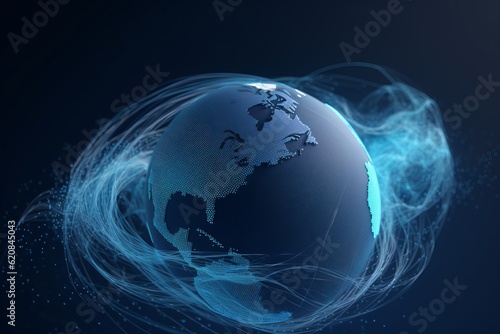 blue planet earth with space  Connected World  Majestic Network Paths Unite in Sky-Blue and Blue  Illuminating Human Connections in a Global Study Place