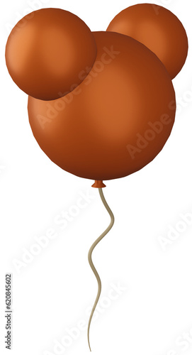 3D object brown inflatable teddy bear balloon on a transparent background