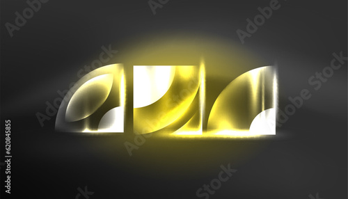 Abstract background techno neon glowing circle shapes and round elemetns with light flare effects. Hi-tech design for wallpaper, banner, background, landing page, wall art, invitation, prints, posters photo