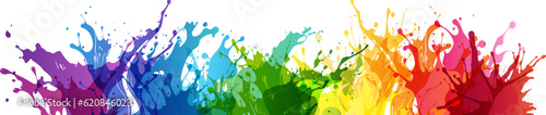 Rainbow creative horizontal banner. Vector divider from paint splashes. Colorful design element.