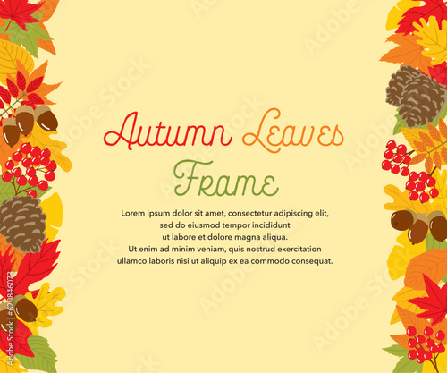 秋の葉っぱと木の実でできたバナーフレーム　300×250