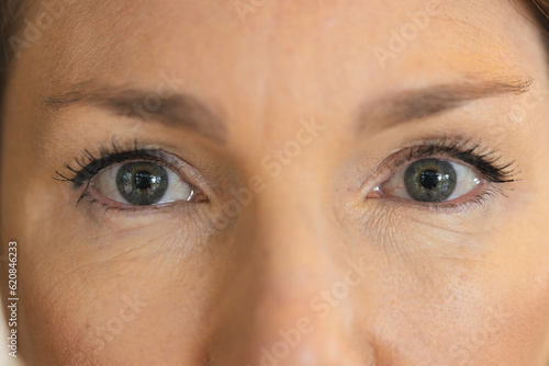 Close up portrait of eyes of caucasian woman