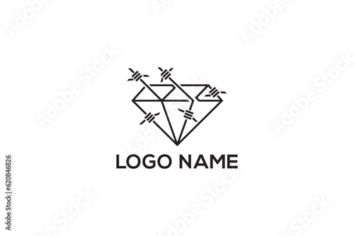 Creative logo design depicting a diamond made from barbwire, designated for the fashion or apparel industry.