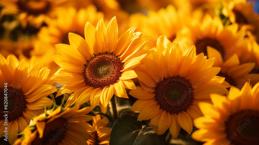 Sun flower field background at sunset Sun flower field background at sunset
