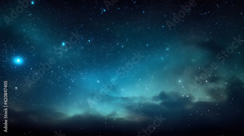Starry Night Sky Vector Smooth Overlapping Gradients of Black, Deep Blue, Teal, and Sky Blue with Varying Sizes and Brightness of Vector Stars, Creating an Enchanting Cosmos View. Generative AI