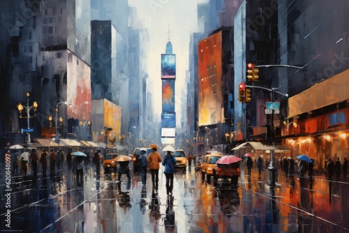 Knife Oil Painting of Capture the Vibrant Energy of New York City Street, Generative AI