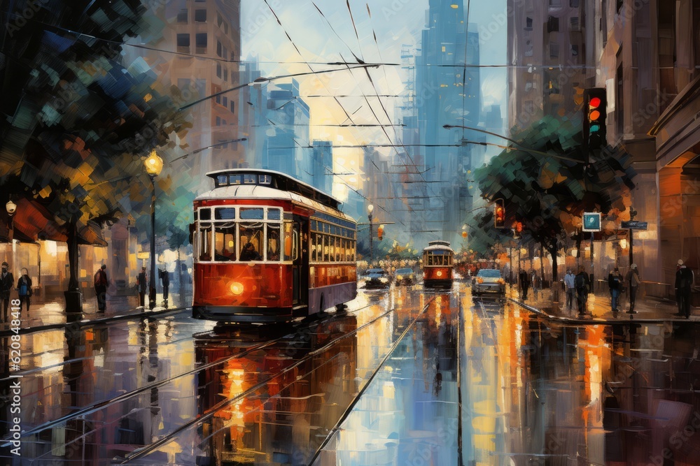 Obraz premium Oil Painting of Capture the Vibrant Energy of New York City Street, Generative AI