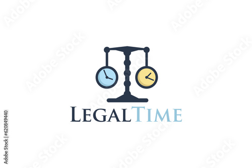 Creative logo design depicting legal scales shaped like clocks, designated to the legal or coporate world. 