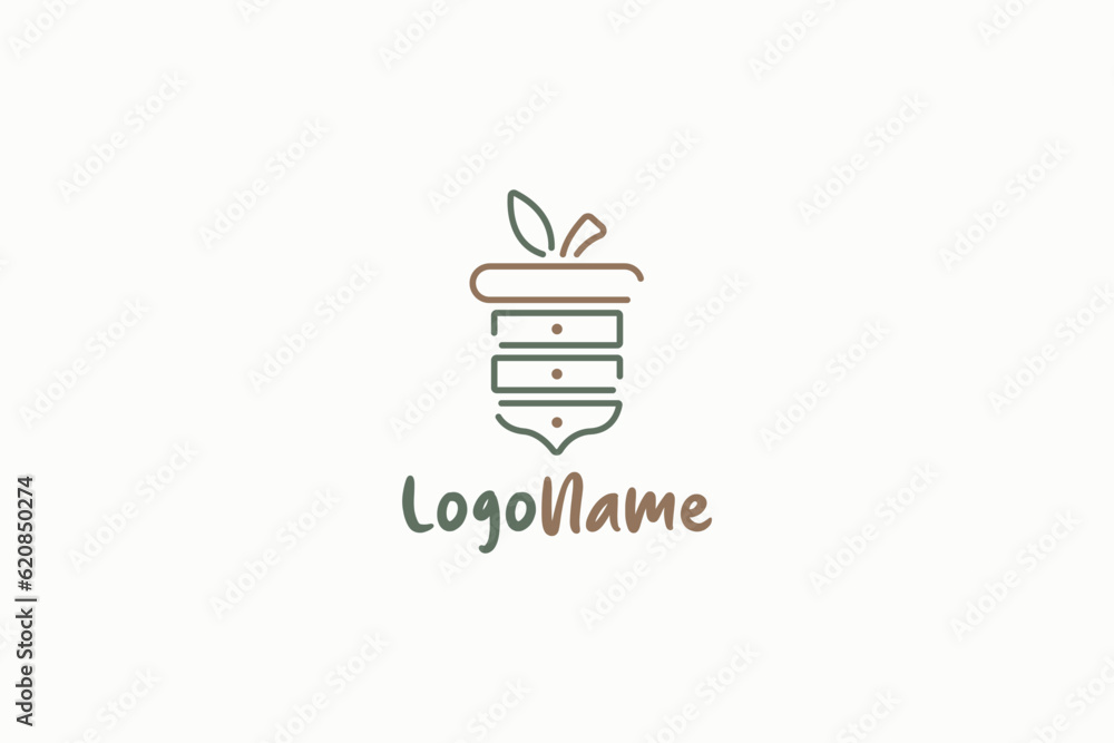 Creative logo design depicting a closet with drawers shaped like a acorn, designated for the furniture industry. Creative logo design depicting a closet with drawers shaped like a acorn, designated for the furniture industry.