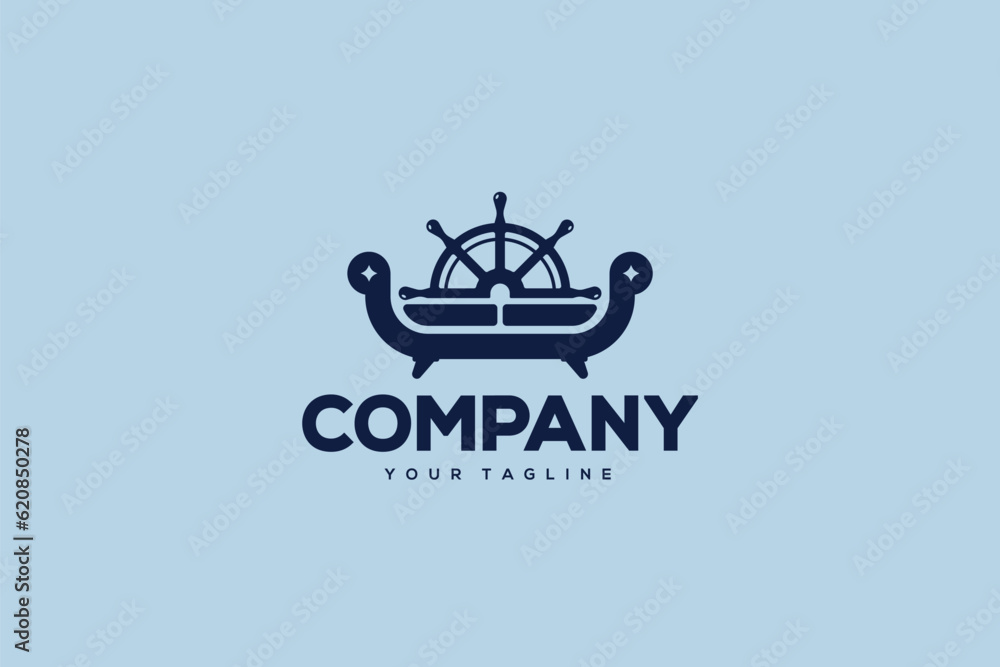 Creative logo design depicting a sofa shaped like a boat wheel, designated for the furniture industry. Creative logo design depicting a sofa shaped like a boat wheel, designated for the furniture industry.