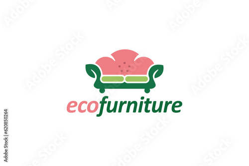 Creative logo design depicting a sofa shaped like a flower, designated for the furniture industry.	