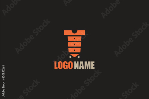 Creative logo design depicting a screw shaped like a closet with drawers, designated for the furniture industry.	
